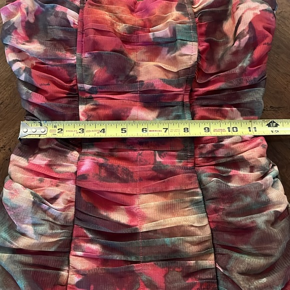 Strapless Bodycon Mini Abstract Floral Ruched Tulle Sz 0 - Picture 7 of 11